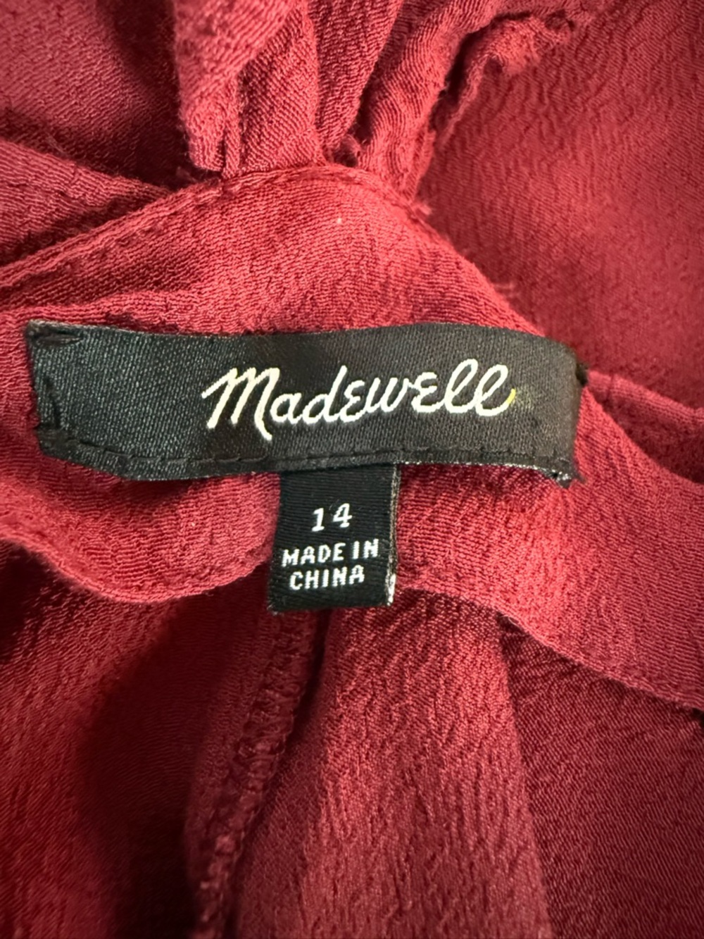 Madewell Burgundy Ruffle Strap Button-Down Cami Blouse Size 14 - Picture 4 of 7